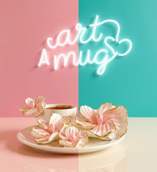 Flora Pink  Garden Cup | El Yapımı Kupa Bardak Seramik Set