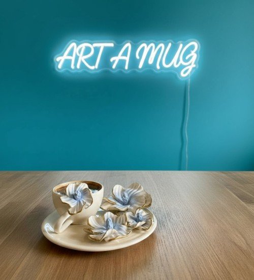 Flora Turquoise Garden Cup | El Yapımı Kupa Bardak Seramik Set